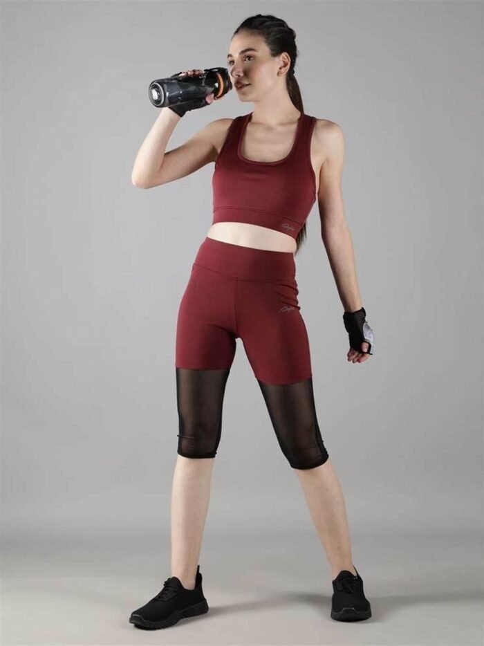 Waylene Women's Track Suit with Stylish Capri Tights in Wine Color for Active Wear, Shop Online, Buy Online