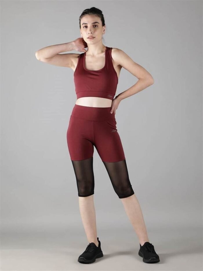 Waylene Women's Track Suit with Stylish Capri Tights in Wine Color for Active Wear, Shop Online, Buy Online - Image 2