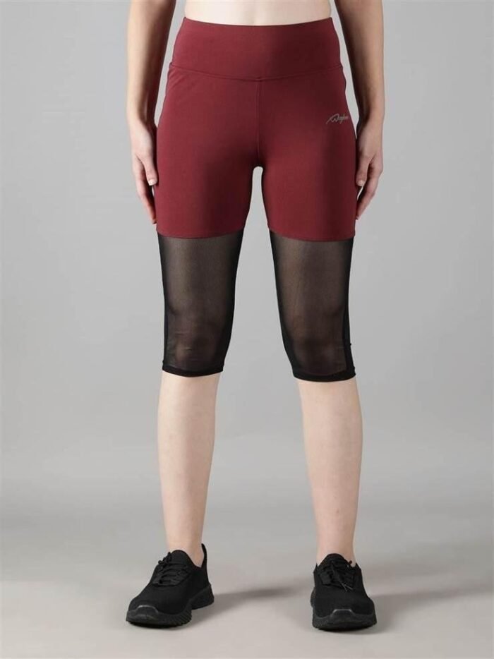 Waylene Women's Maroon (Wine) High-Waisted Capri Leggings with Rounded Mesh | Gym & Yoga Wear India - Image 3