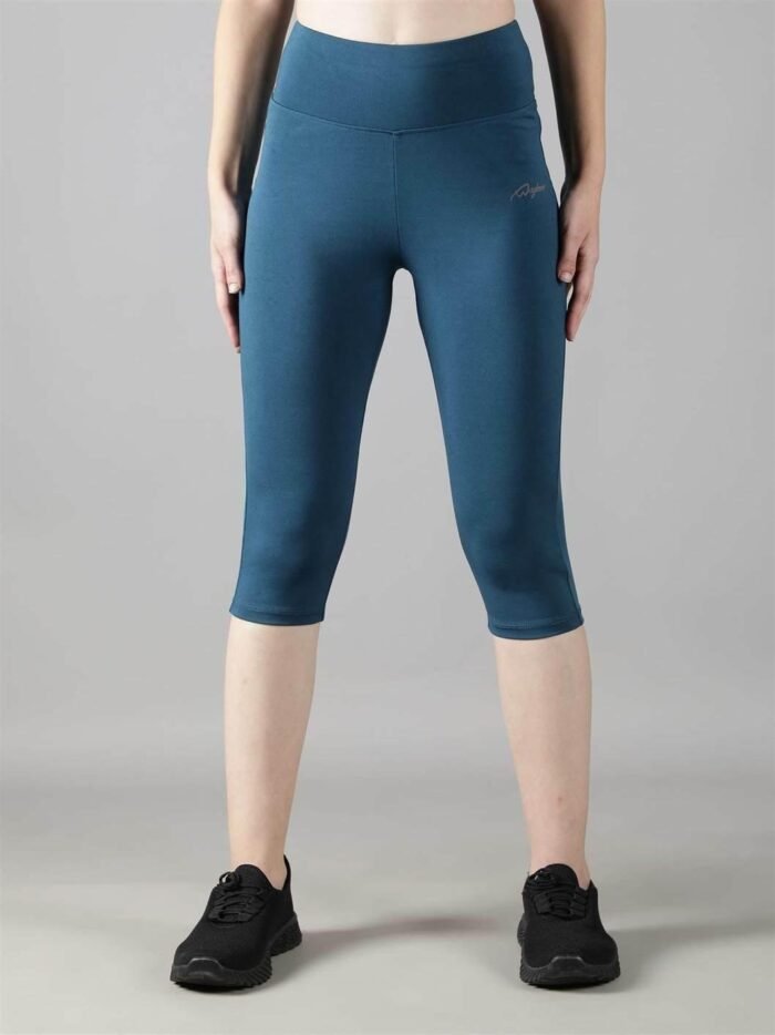 Waylene Women's Teal High-Waisted Plain Sports Capris | Yoga & Gym Wear India - Image 3