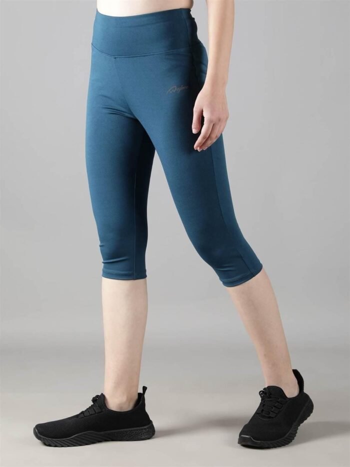Waylene Women's Teal High-Waisted Plain Sports Capris | Yoga & Gym Wear India