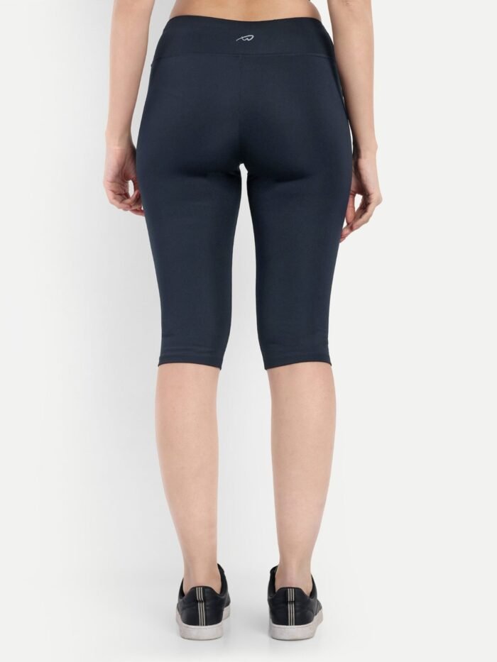 Buy Online Waylene Women's Navy Blue High-Waisted Plain Sports Capris | Comfortable Yoga & Gym Wear for Women | Shop Online India - Image 3