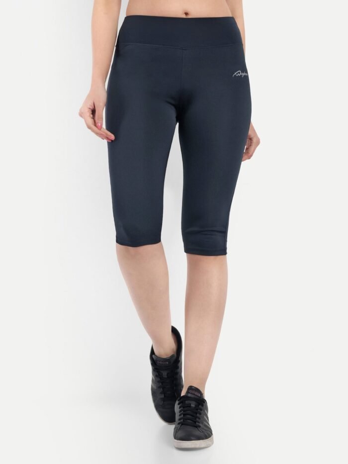 Buy Online Waylene Women's Navy Blue High-Waisted Plain Sports Capris | Comfortable Yoga & Gym Wear for Women | Shop Online India