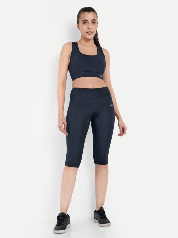 Buy Online Waylene Women's Navy Blue High-Waisted Plain Sports Capris | Comfortable Yoga & Gym Wear for Women | Shop Online India - Image 5
