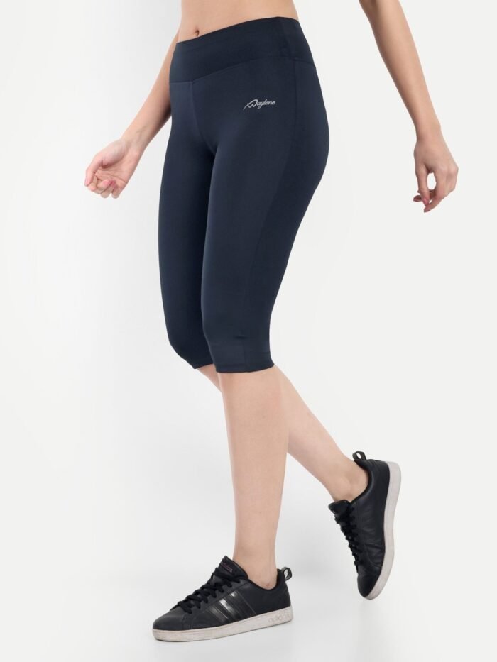 Buy Online Waylene Women's Navy Blue High-Waisted Plain Sports Capris | Comfortable Yoga & Gym Wear for Women | Shop Online India - Image 2