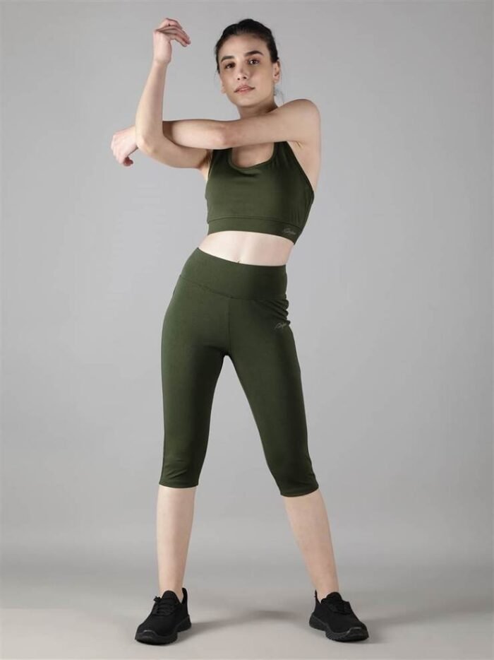 Waylene Olive Green Capri Tights Track Suit for Women, Shop Online, Buy Online ? Ideal for Gym and Casual Outings - Image 2