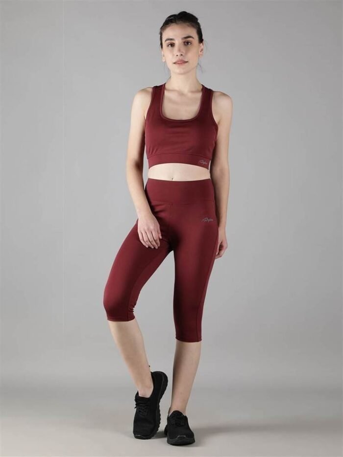 Waylene Wine Color Tracksuit with Capri Tights for Women, Shop Online, Buy Online - Ideal for Gym & Casual Wear