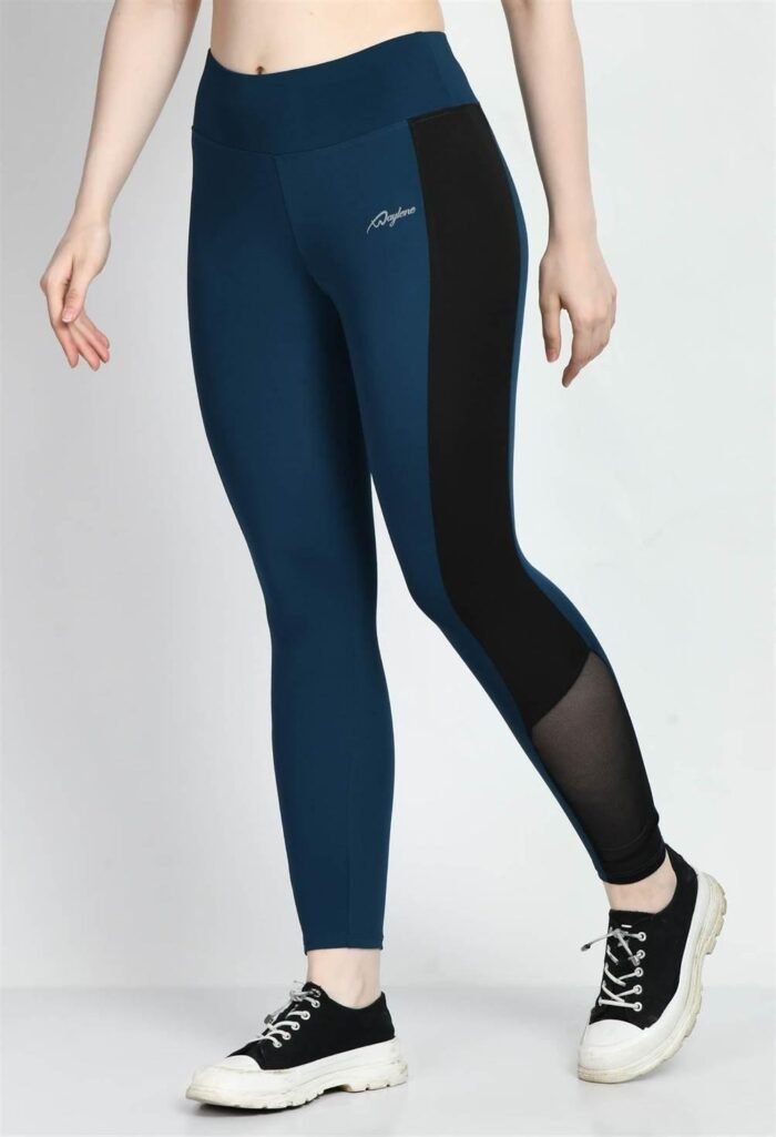 Waylene Teal Blue Color Block Tights for Women, Shop Online, Buy Online - Perfect for Fitness Enthusiasts - Image 4