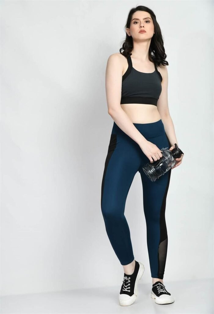 Waylene Teal Blue Color Block Tights for Women, Shop Online, Buy Online - Perfect for Fitness Enthusiasts - Image 3