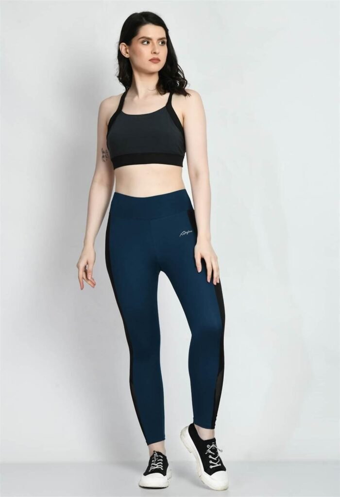 Waylene Teal Blue Color Block Tights for Women, Shop Online, Buy Online - Perfect for Fitness Enthusiasts - Image 2