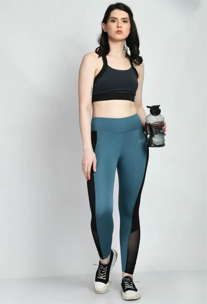 Waylene Air Force Blue Color Block Tights for Women, Ideal for Gym & Casual Wear, Shop Online, Buy Online - Image 3