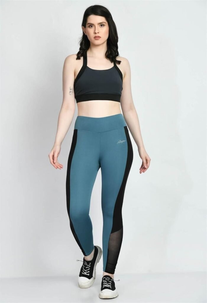Waylene Air Force Blue Color Block Tights for Women, Ideal for Gym & Casual Wear, Shop Online, Buy Online - Image 2