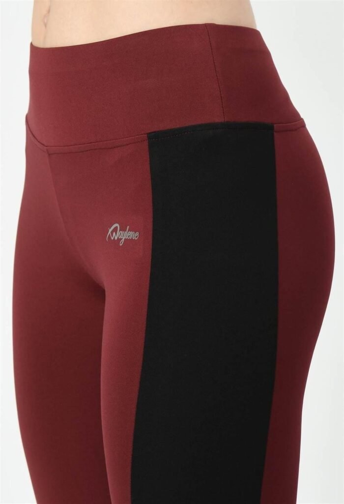 Sports Wear Color Block Wine Tights - Image 2