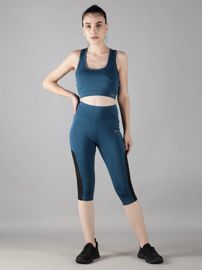 Waylene Teal Blue Track Suit Capri and Sports Bra Set for Women, Comfortable Gym Wear, Shop Online, Buy Online - Image 2