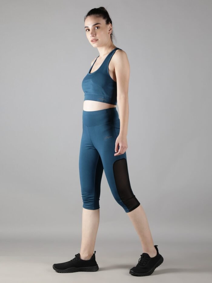 Waylene Teal Blue Track Suit Capri and Sports Bra Set for Women, Comfortable Gym Wear, Shop Online, Buy Online - Image 4