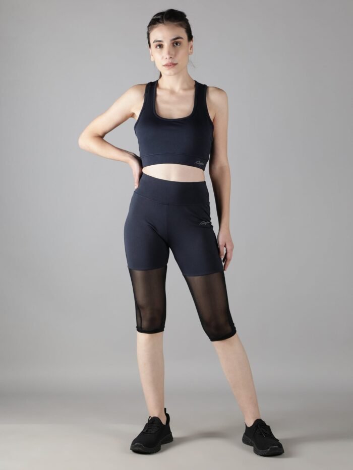 Waylene Navy Blue Track Suit Set for Women - Shop Online Capri Tights and Sports Bra for Gym, Yoga, Training