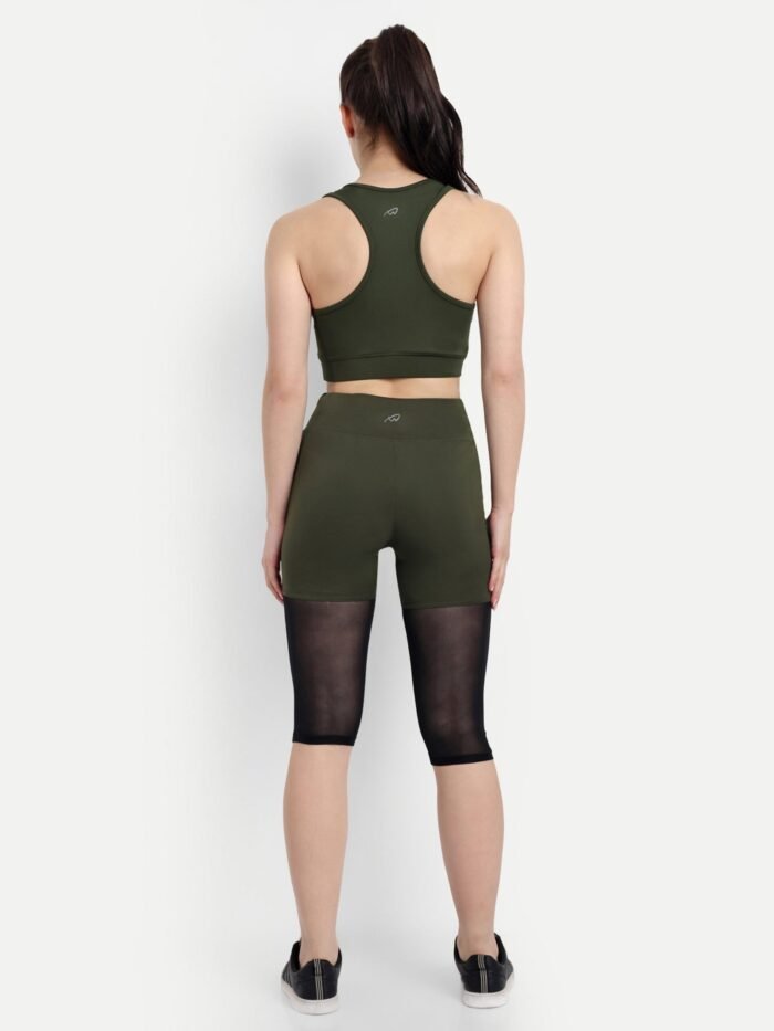 Olive Green Women's Activewear Track Suit Set - Capri Tights and Sports Bra for Yoga and Gym - Image 3