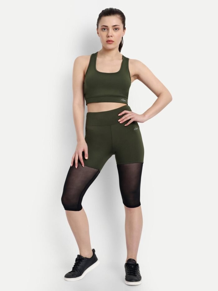 Olive Green Women's Activewear Track Suit Set - Capri Tights and Sports Bra for Yoga and Gym - Image 7