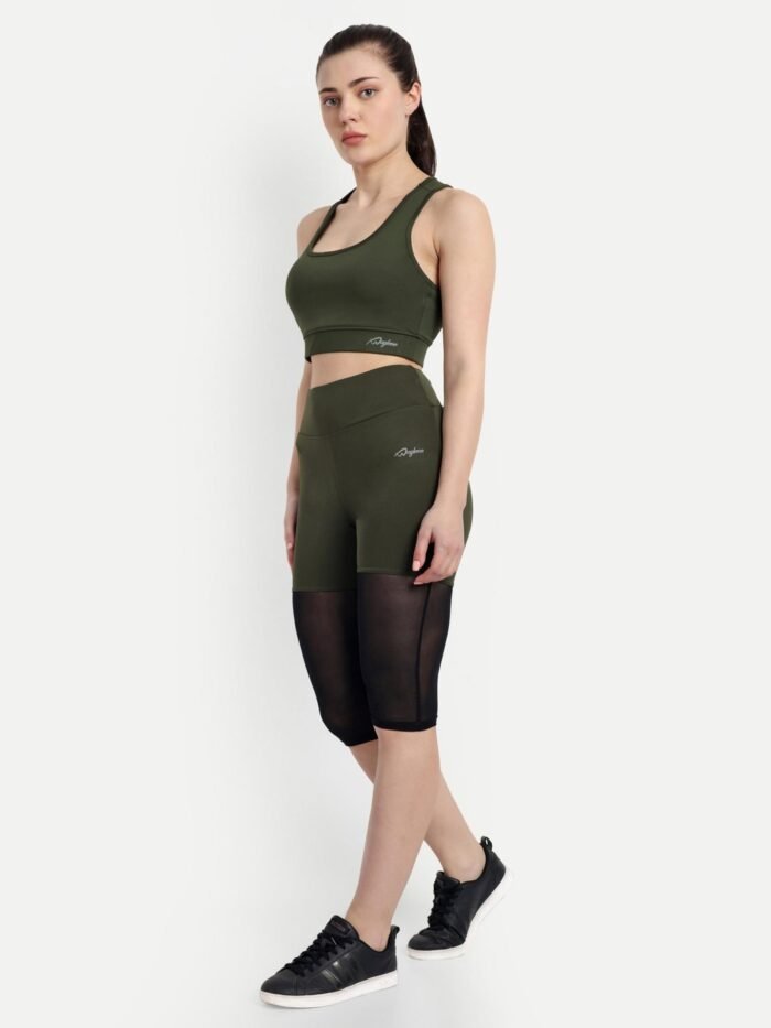 Olive Green Women's Activewear Track Suit Set - Capri Tights and Sports Bra for Yoga and Gym - Image 6