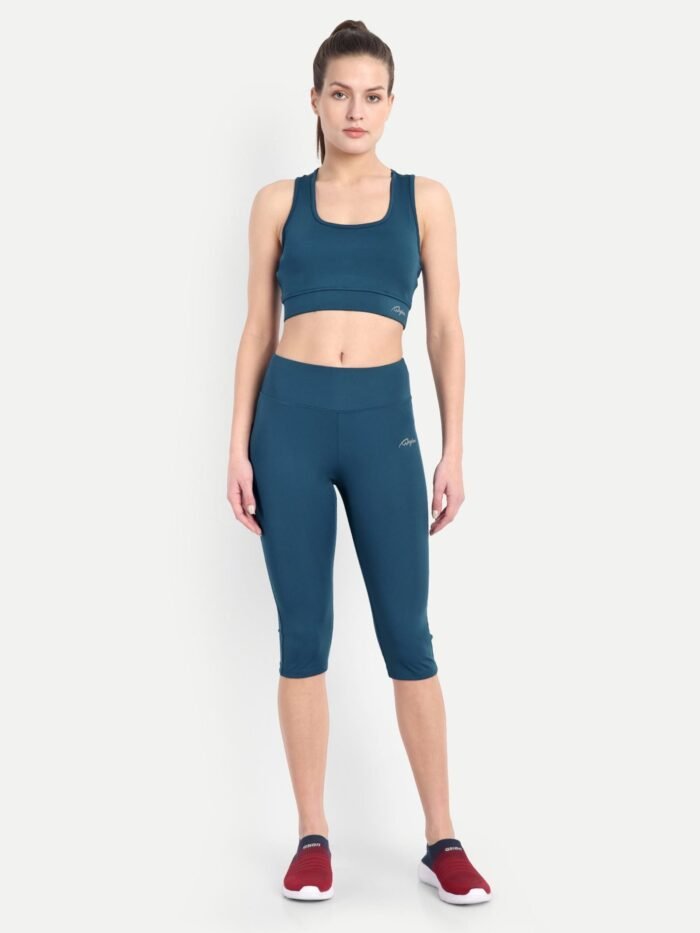 Teal Blue Capri and Sports Bra Set for Yoga and Gym - Waylene for Women, Shop Online, Buy Online - Image 4