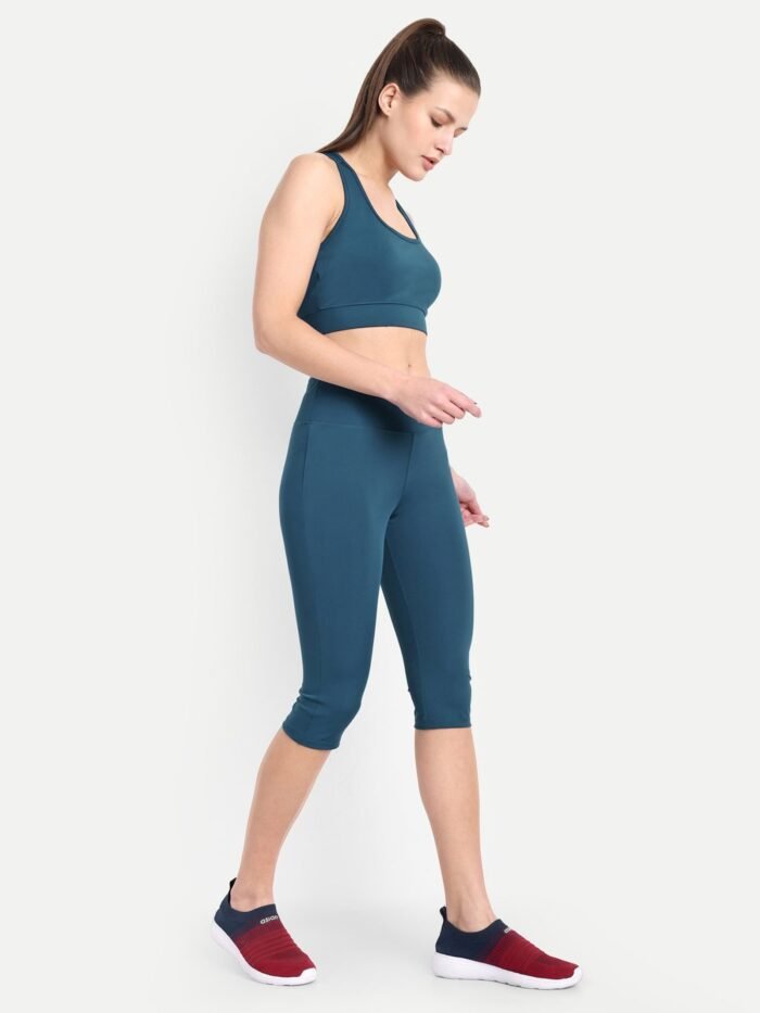 Teal Blue Capri and Sports Bra Set for Yoga and Gym - Waylene for Women, Shop Online, Buy Online - Image 3