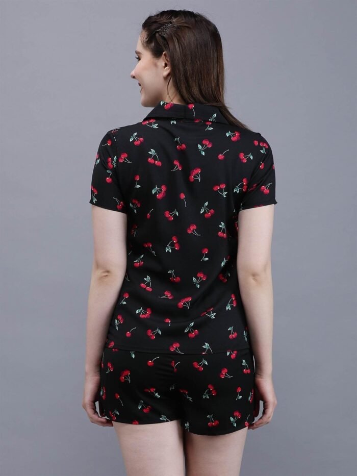 Waylene Cherry-Printed Black Shirt & Shorts Set for Women, Ideal for Casual Wear, Shop Online, Buy Online - Image 8