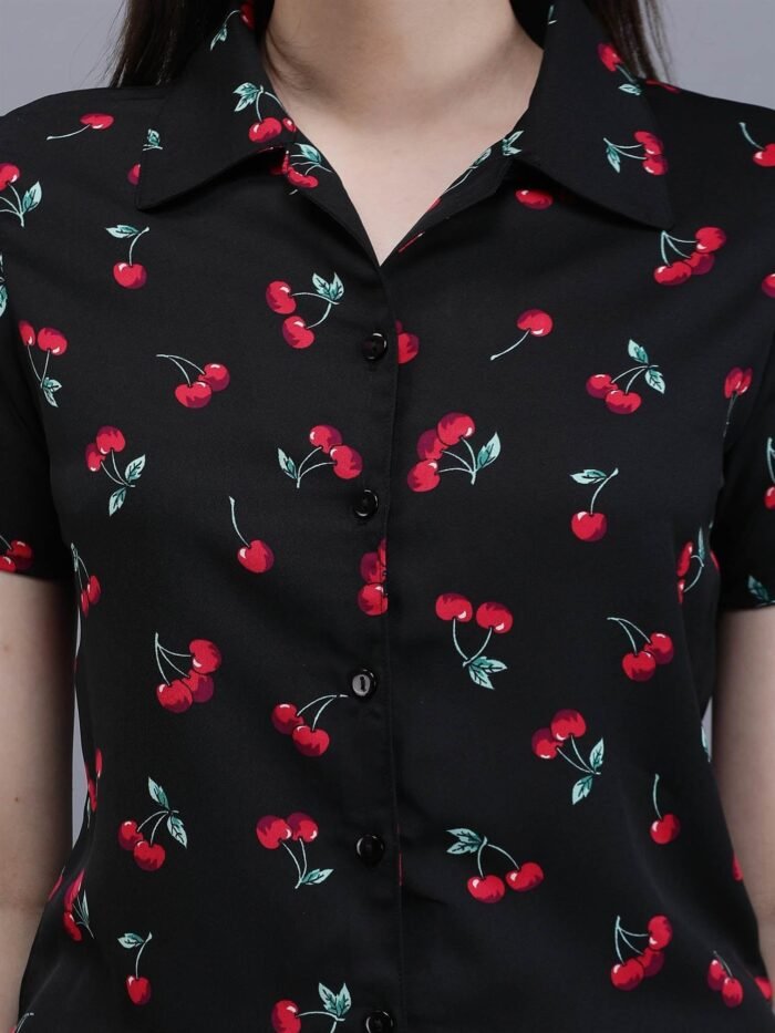 Waylene Cherry-Printed Black Shirt & Shorts Set for Women, Ideal for Casual Wear, Shop Online, Buy Online - Image 7