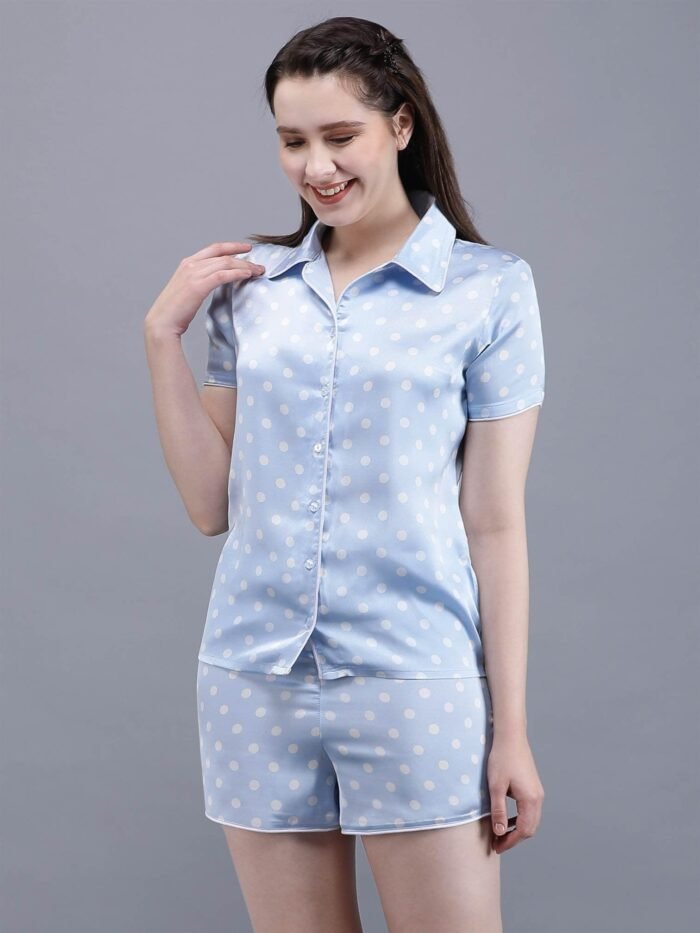 Waylene Printed Shirt & Shorts Set for Women in Navy Blue, Perfect for Casual Wear, Shop Online, Buy Online - Image 4