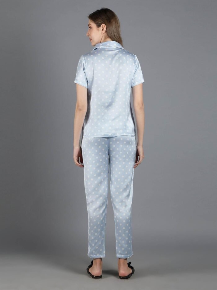 Waylene Light Blue Polka Dot Satin PJ Set for Women, Shop Online, Buy Online - Luxurious Casual Wear - Image 7