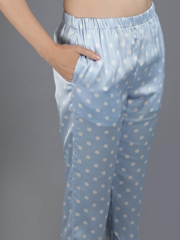Waylene Light Blue Polka Dot Satin PJ Set for Women, Shop Online, Buy Online - Luxurious Casual Wear - Image 5