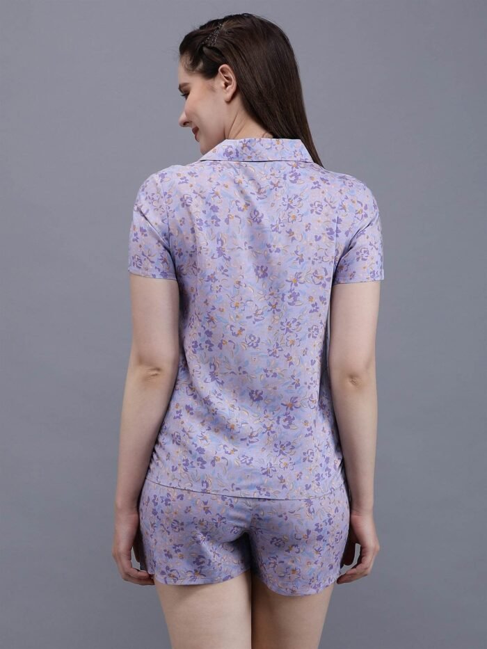 Waylene Light Purple Floral Print Shirt & Shorts Set for Women, Shop Online, Buy Online - Image 5