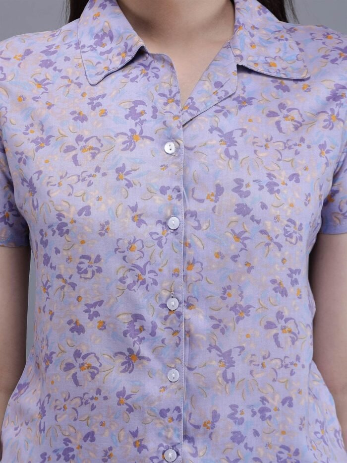 Waylene Light Purple Floral Print Shirt & Shorts Set for Women, Shop Online, Buy Online - Image 4