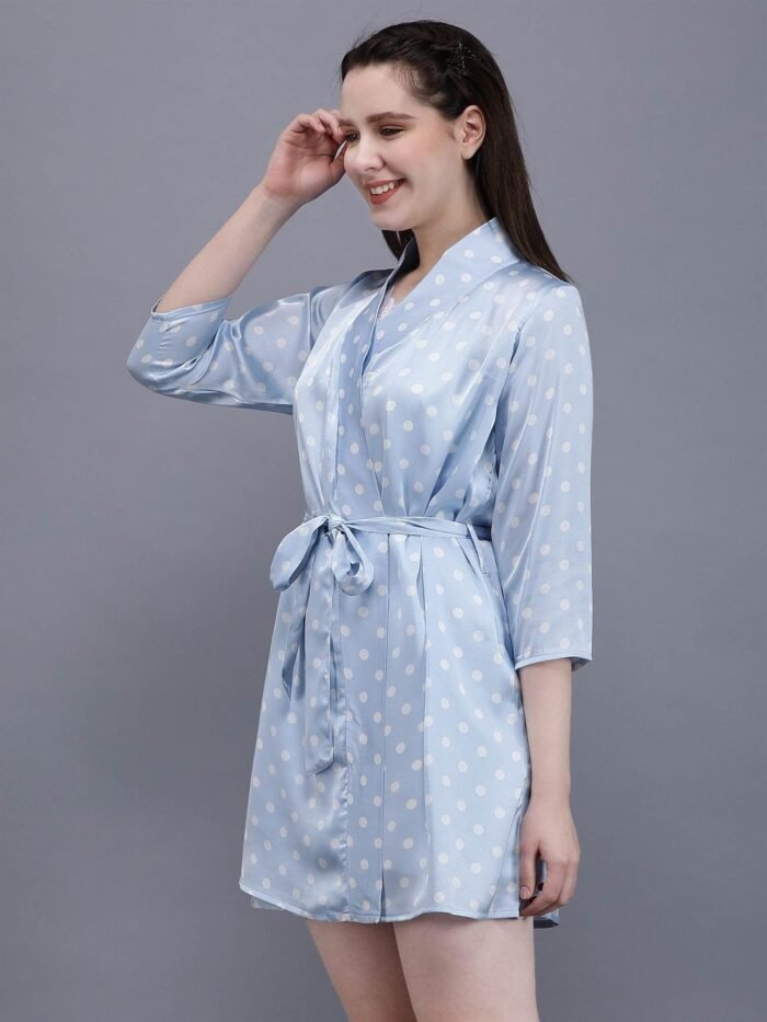 Waylene Light Blue Polka Dot Night Suit with Cami & Robe for Women, Shop Online, Buy Online - Image 3