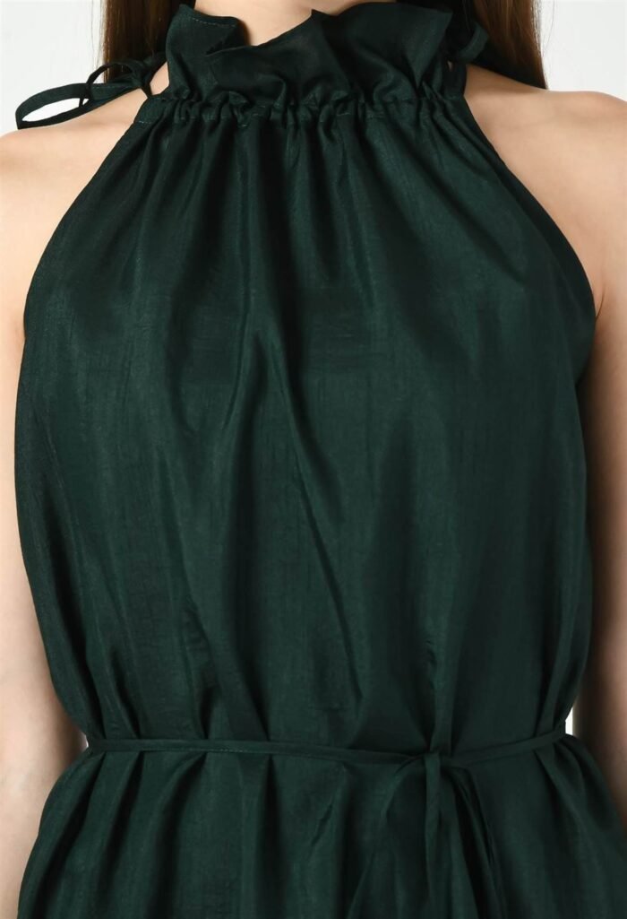 Waylene Dark Green Sleeveless A-Line Dress with Tie-Up Waist for Women, Shop Online, Buy Online - Image 2