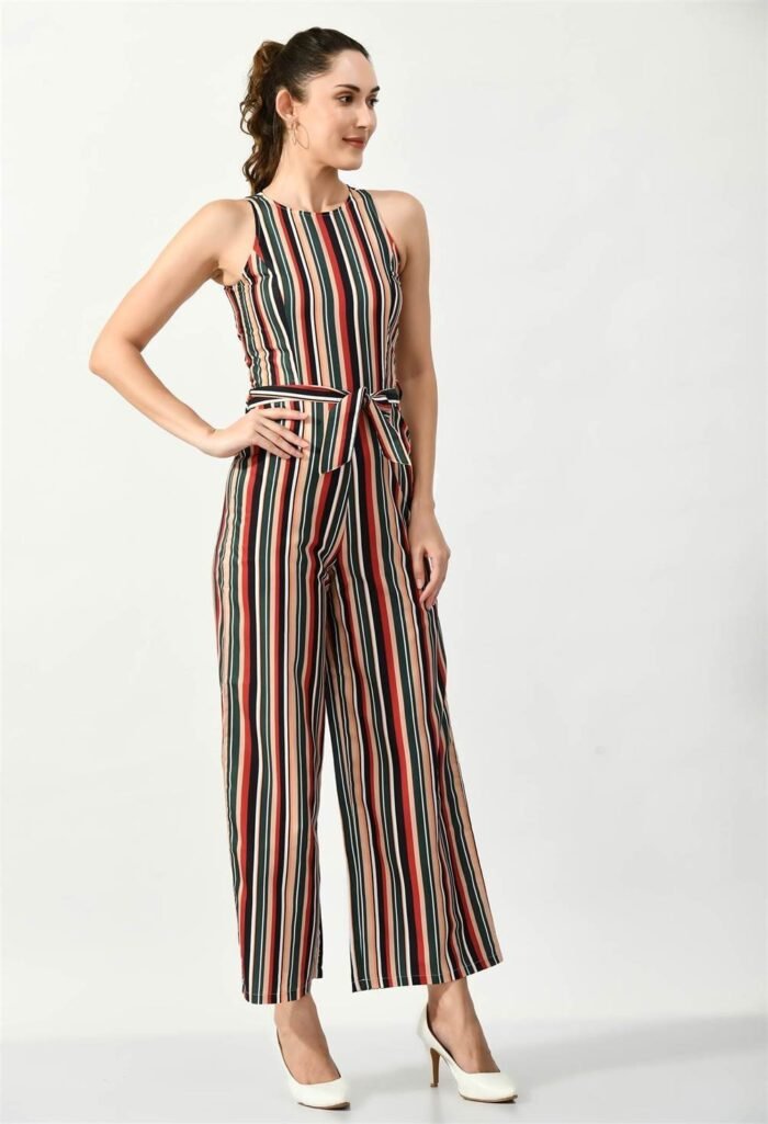Waylene Striped Multi-Color Sleeveless Jumpsuit - Stylish Western Wear for Women, Comfortable & Elegant - Shop Online - Image 5