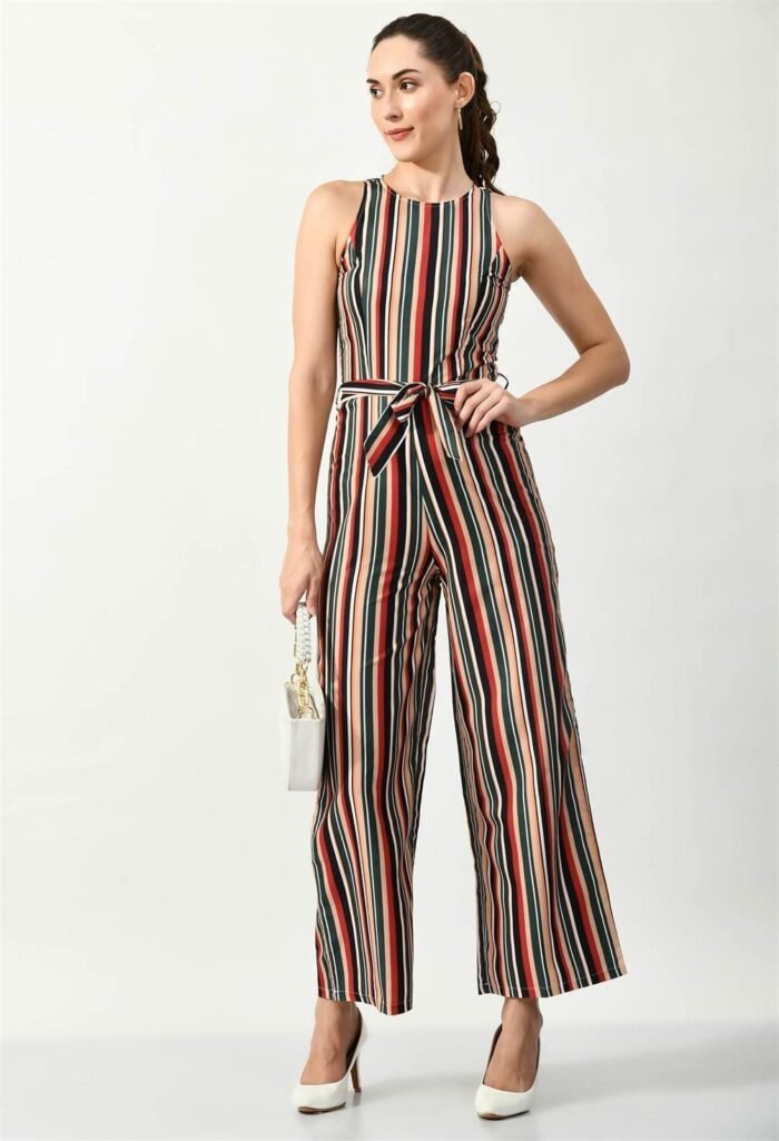 Waylene Striped Multi-Color Sleeveless Jumpsuit - Stylish Western Wear for Women, Comfortable & Elegant - Shop Online - Image 3