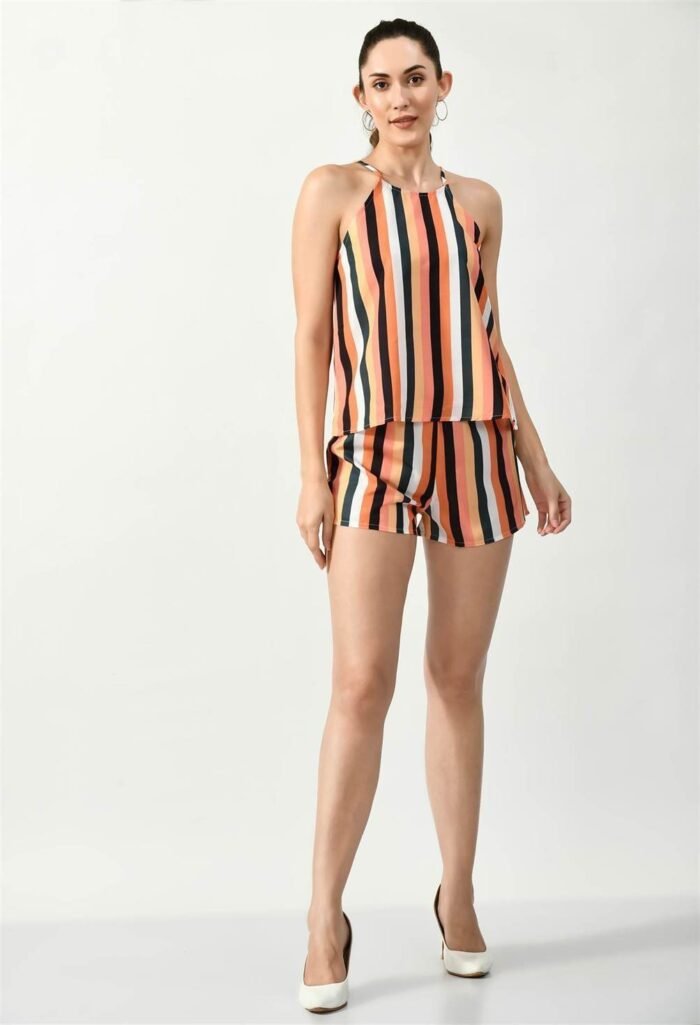 Waylene Striped Multi-Color Cami and Shorts Jumpsuit for Women - Shop Online, Buy Online, Casual Western Wear