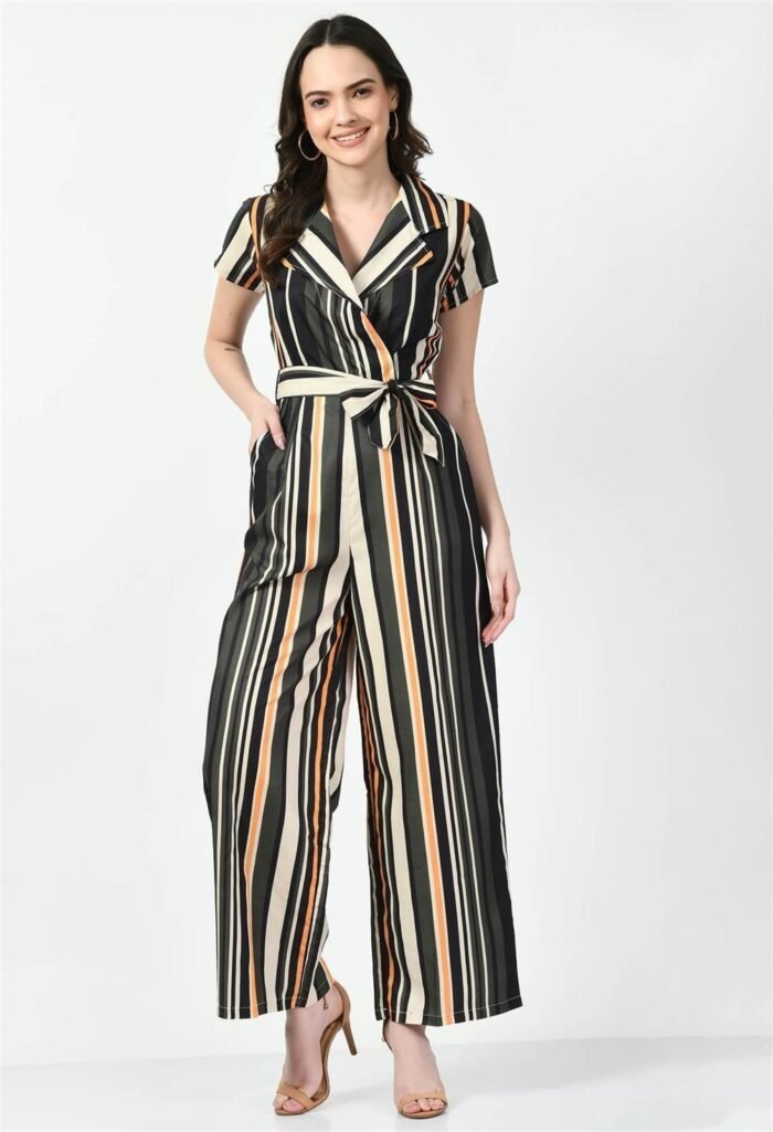 Waylene Striped Multicolor Collared Jumpsuit for Women, Casual Wear, Shop Online, Buy Online