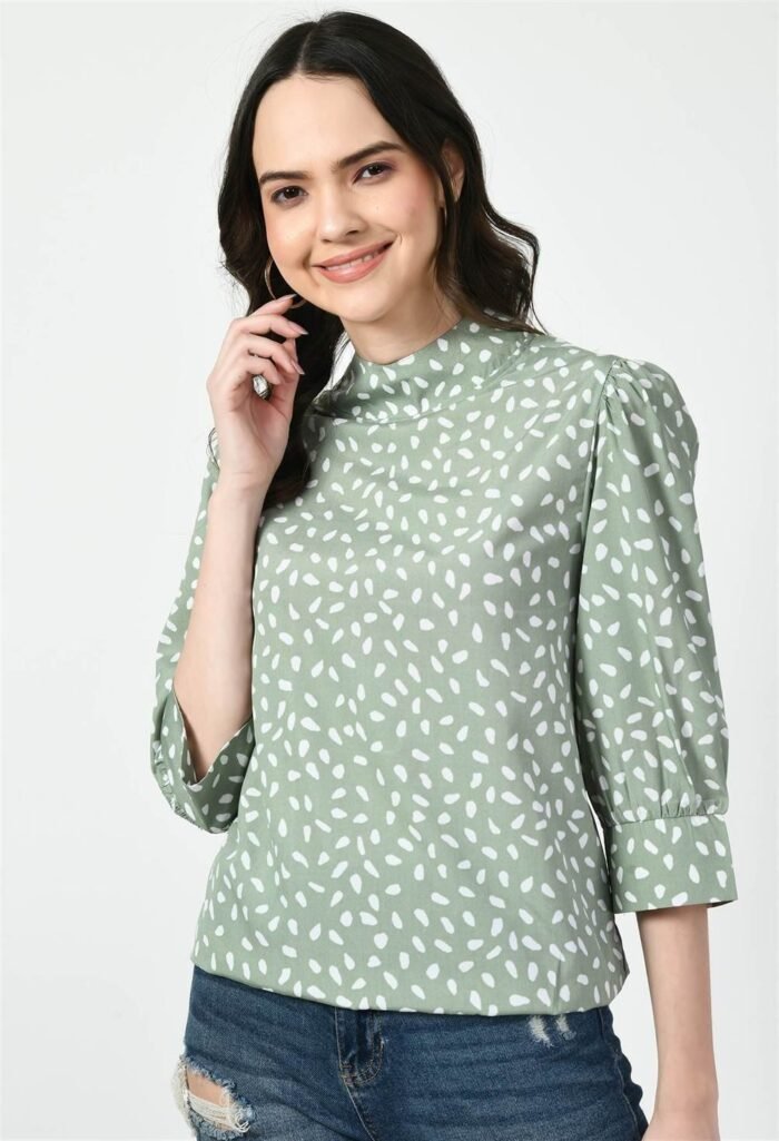 Waylene Pista Green High Neck Western Top for Women, Shop Online, Buy Online ? Perfect for Casual and Special Occasions