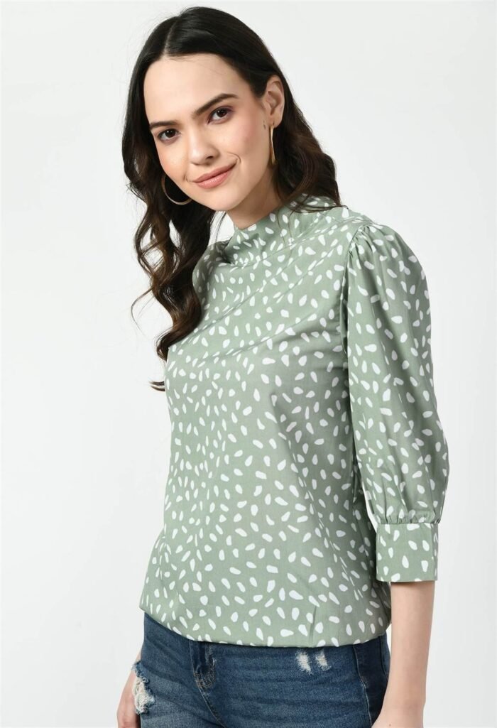 Waylene Pista Green High Neck Western Top for Women, Shop Online, Buy Online ? Perfect for Casual and Special Occasions - Image 4