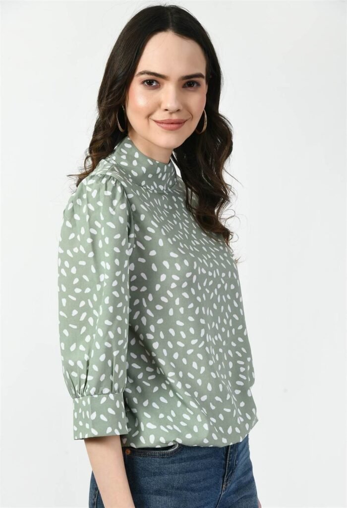 Waylene Pista Green High Neck Western Top for Women, Shop Online, Buy Online ? Perfect for Casual and Special Occasions - Image 5