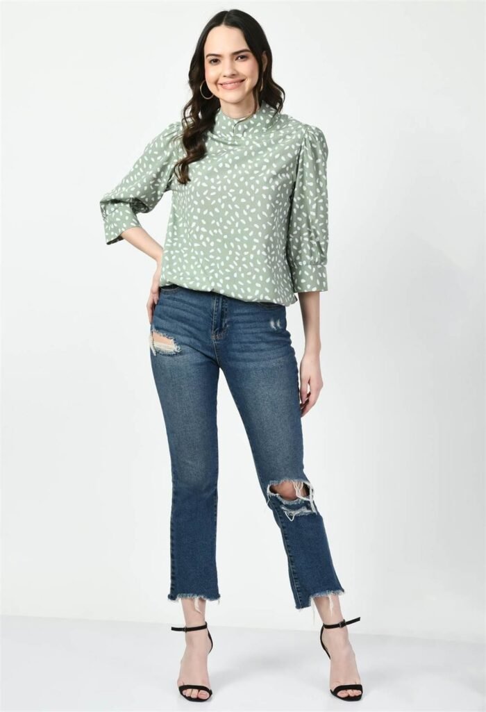 Waylene Pista Green High Neck Western Top for Women, Shop Online, Buy Online ? Perfect for Casual and Special Occasions - Image 3