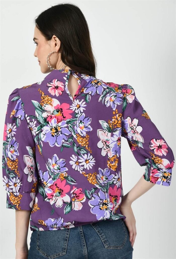 Waylene High Neckline Purple Floral Western Top for Women, Shop Online, Buy Online - Image 3