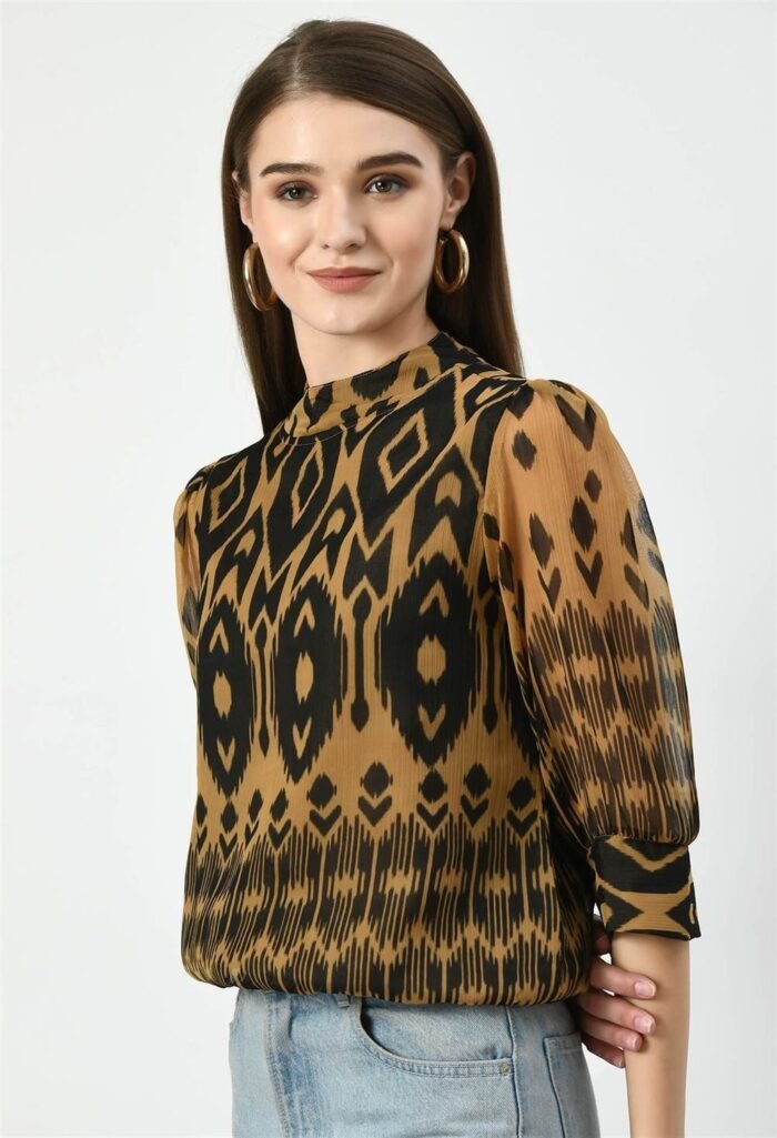 Waylene High-Neck Geometric Print Western Top for Women, Peach Color, Shop Online, Buy Online - Image 6