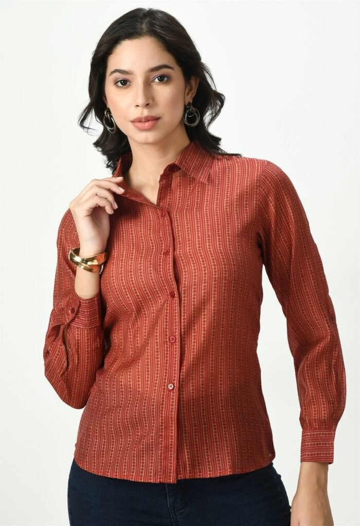 Waylene Striped Red Sheer Shirt for Women, Premium Western Wear, Shop Online, Buy Online