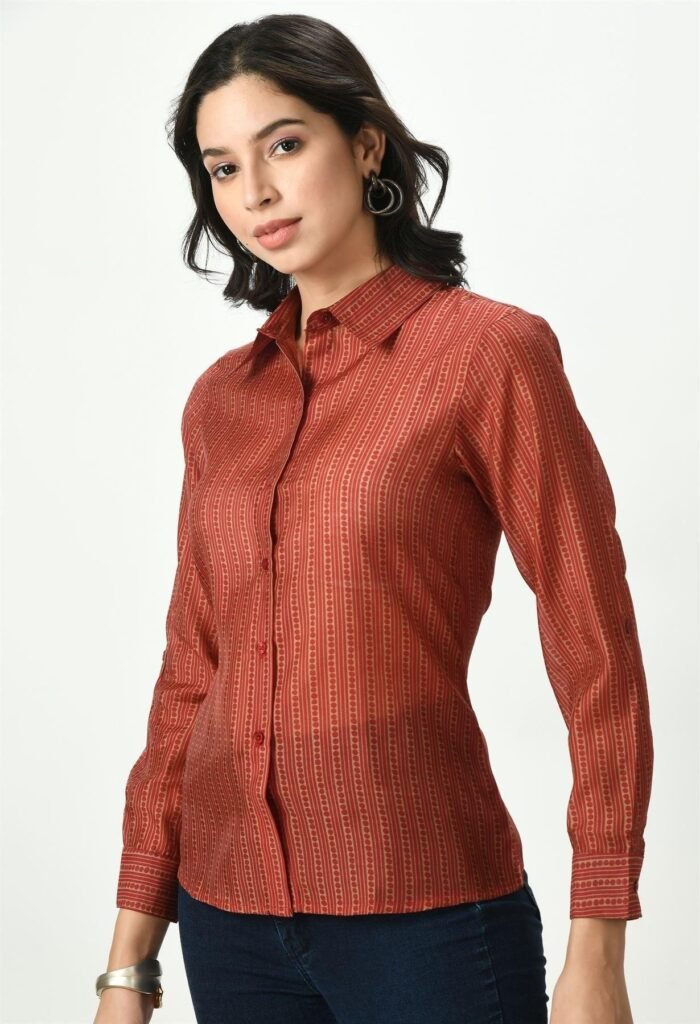 Waylene Striped Red Sheer Shirt for Women, Premium Western Wear, Shop Online, Buy Online - Image 3
