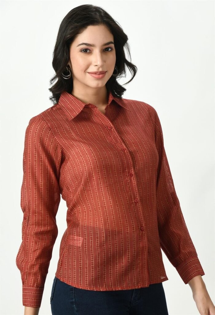 Waylene Striped Red Sheer Shirt for Women, Premium Western Wear, Shop Online, Buy Online - Image 2