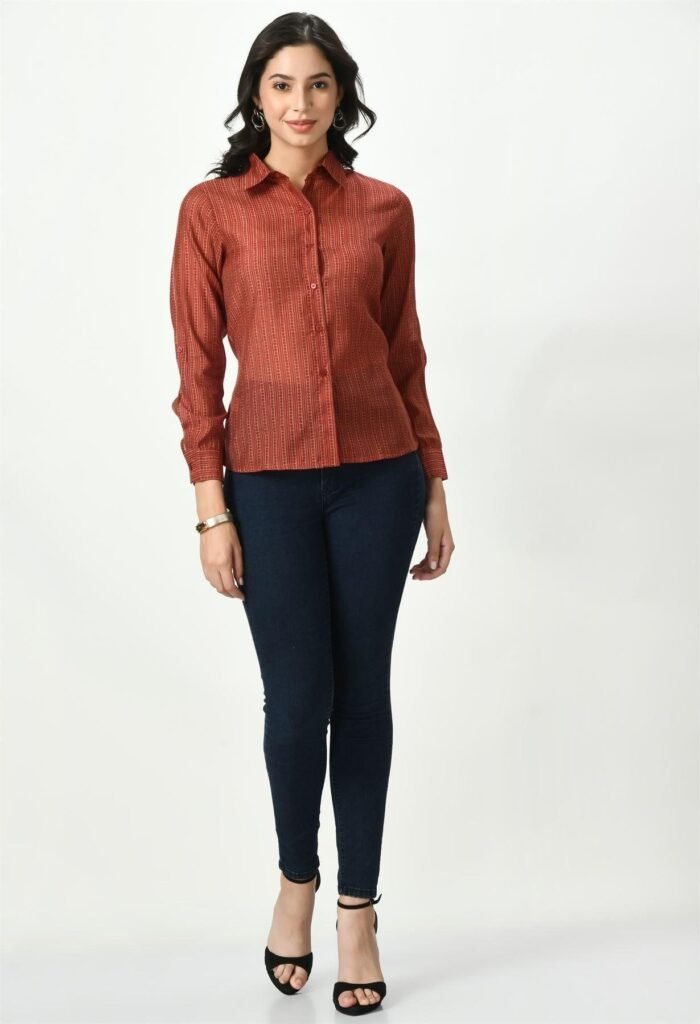 Waylene Striped Red Sheer Shirt for Women, Premium Western Wear, Shop Online, Buy Online - Image 6