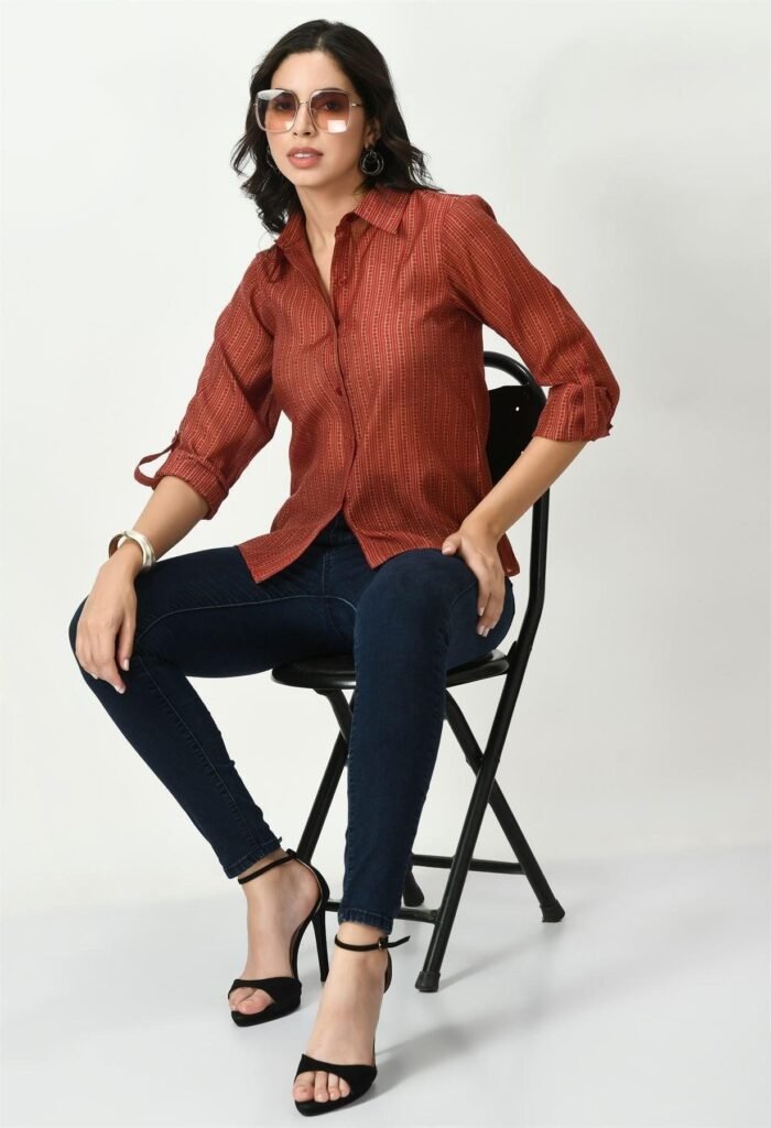 Waylene Striped Red Sheer Shirt for Women, Premium Western Wear, Shop Online, Buy Online - Image 7