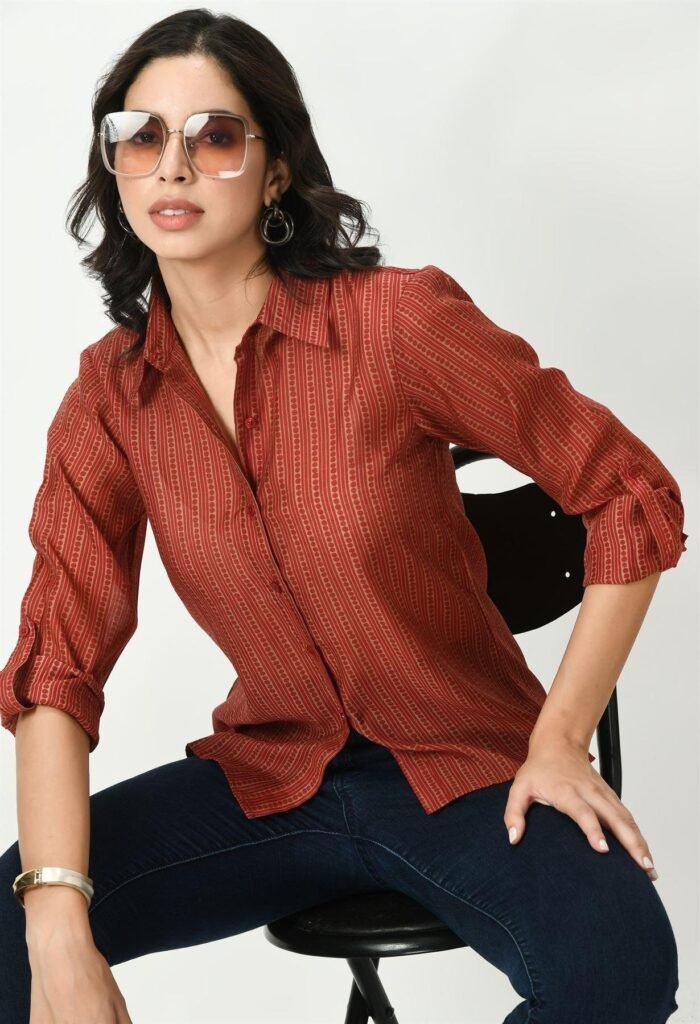 Waylene Striped Red Sheer Shirt for Women, Premium Western Wear, Shop Online, Buy Online - Image 8